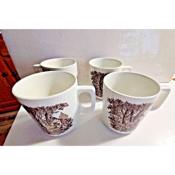 J.& G Meakin Romantic England Coffee Mugs Brown Ironstone set of 4 - Picture 8 of 12